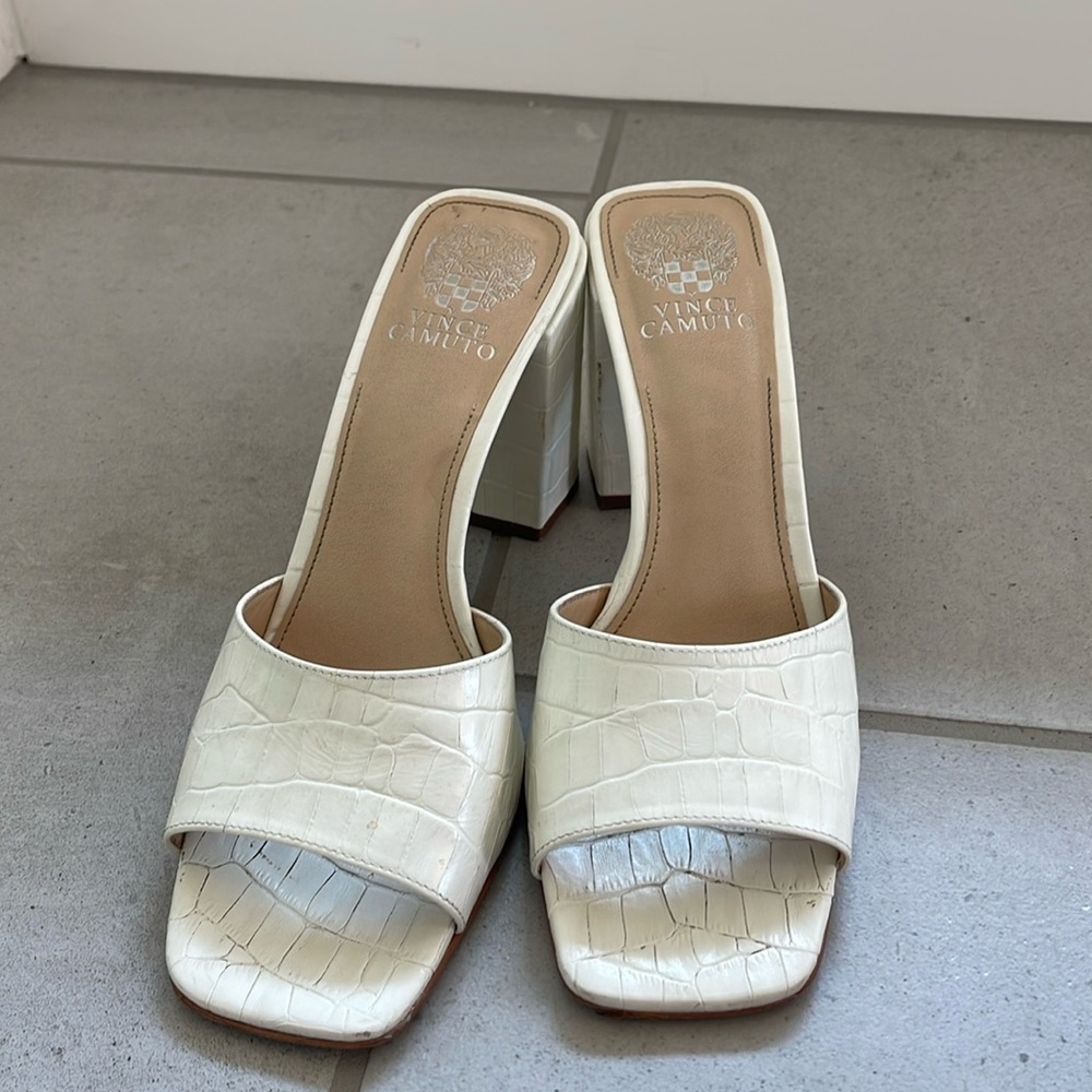 Vince chunky white heeled sandals